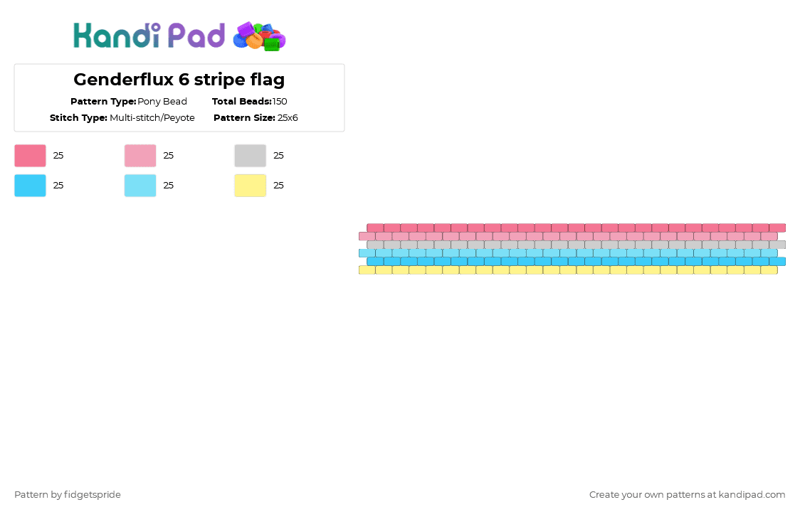 Genderflux 6 stripe flag - Pony Bead Pattern by fidgetspride on Kandi Pad - pink,light blue,pride,pride flag,gender,genderflux