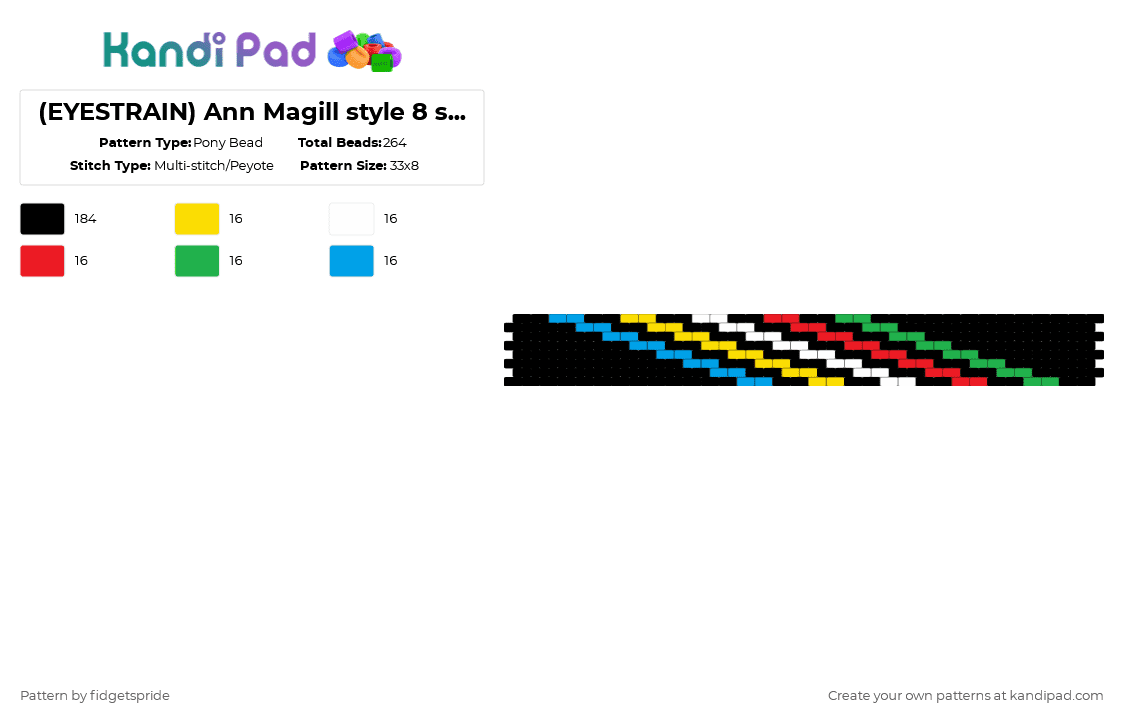 (EYESTRAIN) Ann Magill style 8 stripe disability pride flag - Pony Bead Pattern by fidgetspride on Kandi Pad - black,red,light blue,colorful,pride,pride flag,disability pride,disability,eyestrainwarning,eyestrain