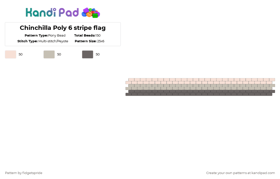 Chinchilla Poly 6 stripe flag - Pony Bead Pattern by fidgetspride on Kandi Pad - beige,gray,pride,pride flag,poly,chinchilla,chinchilla poly