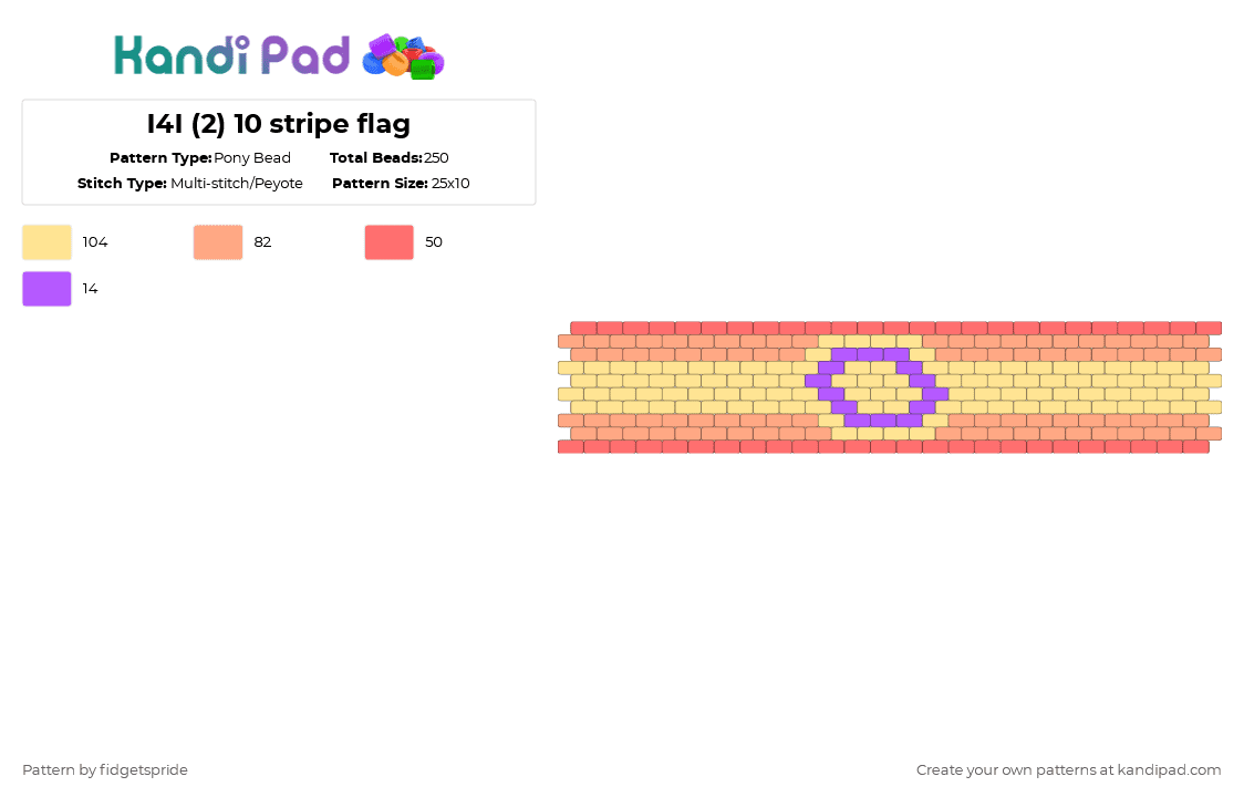 I4I (2) 10 stripe flag - Pony Bead Pattern by fidgetspride on Kandi Pad - orange,yellow,pride,pride flag,intersex,i4i,ili
