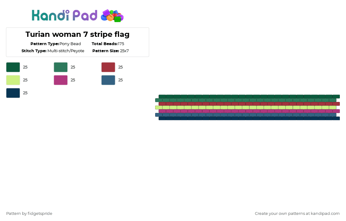 Turian woman 7 stripe flag - Pony Bead Pattern by fidgetspride on Kandi Pad - blue,pride,pride flag,turian,turigirl,turian woman
