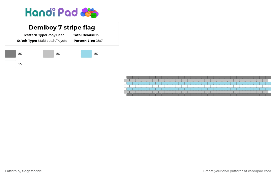 Demiboy 7 stripe flag - Pony Bead Pattern by fidgetspride on Kandi Pad - gray,beige,light blue,pride,pride flag,gender,demi,demiboy