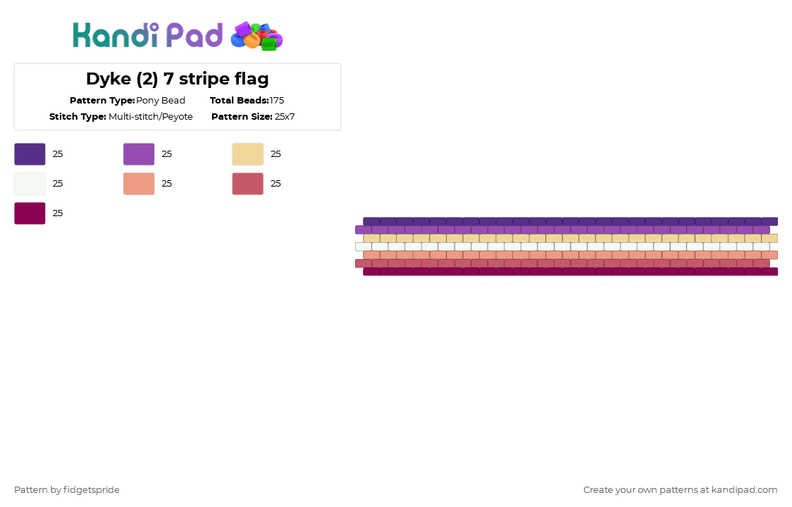 Dyke (2) 7 stripe flag - Pony Bead Pattern by fidgetspride on Kandi Pad - pink,pride,pride flag,dyke,wlw