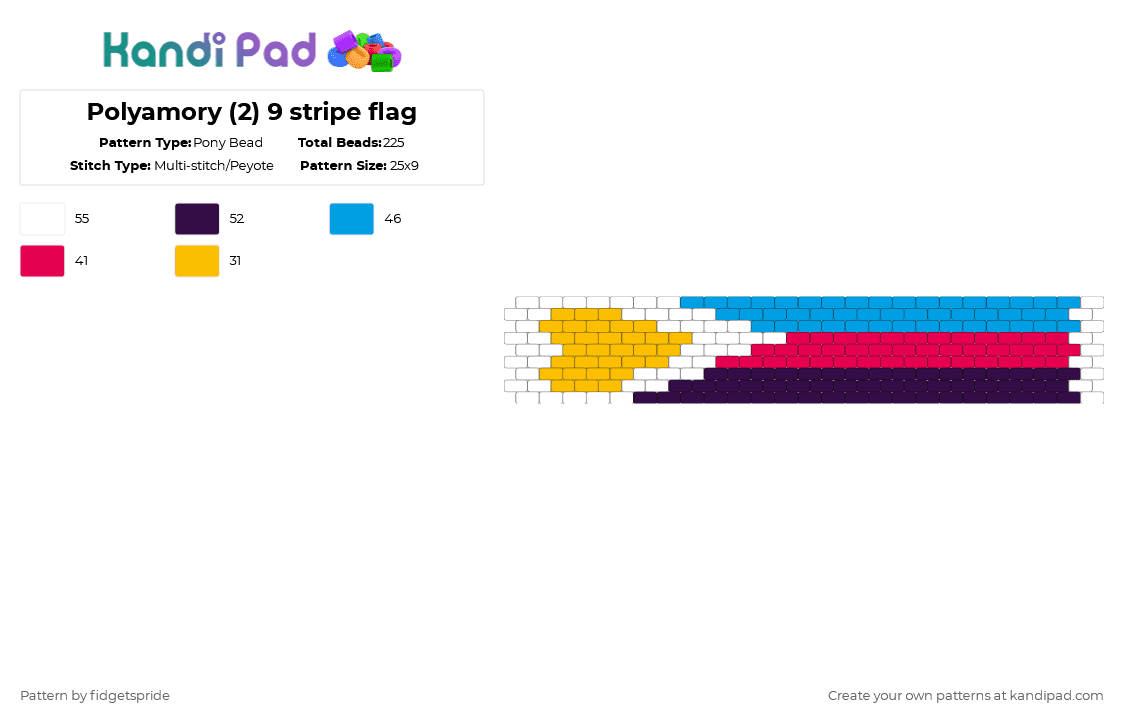 Polyamory (2) 9 stripe flag - Pony Bead Pattern by fidgetspride on Kandi Pad - light blue,red,purple,pride,pride flag,poly,polyamorous