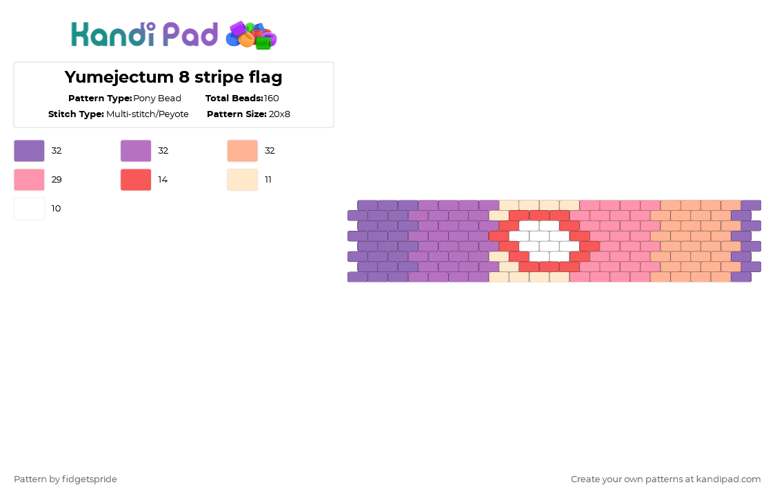 Yumejectum 8 stripe flag - Pony Bead Pattern by fidgetspride on Kandi Pad - pink,pride,pride flag,objectum,osor,os,or,yume,yumeship