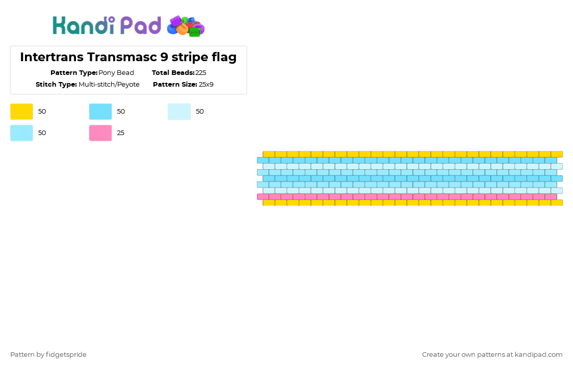 Intertrans Transmasc 9 stripe flag - Pony Bead Pattern by fidgetspride on Kandi Pad - light blue,pride,pride flags,intersex,intertrans,trans,transmasc,masc