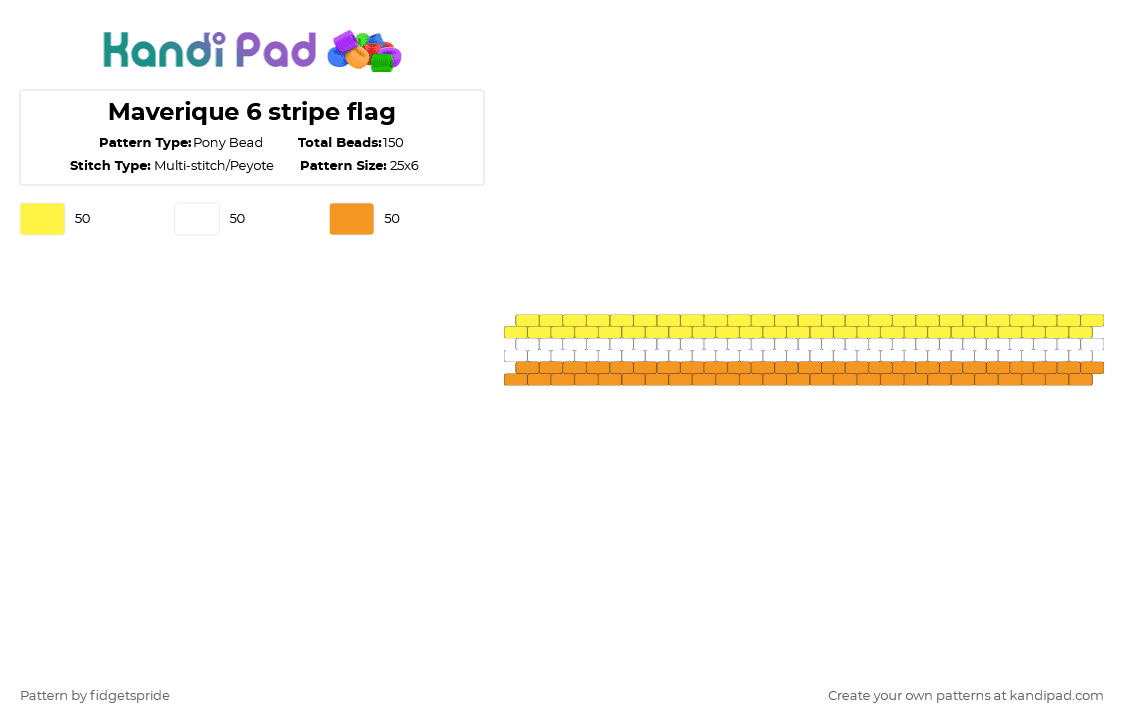 Maverique 6 stripe flag - Pony Bead Pattern by fidgetspride on Kandi Pad - yellow,orange,pride,pride flag,maverique,gender