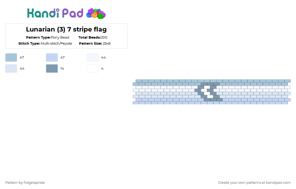 Lunarian (3) 8 stripe flag - Pony Bead Pattern by fidgetspride on Kandi Pad - white,light blue,pride,pride flag,gender,lunarian