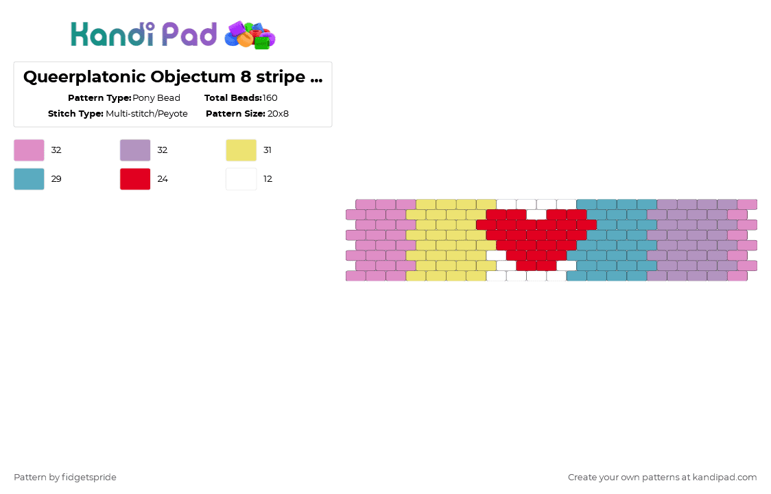 Queerplatonic Objectum 8 stripe flag - Pony Bead Pattern by fidgetspride on Kandi Pad - pink,pride,pride flag,objectum,osor,or,objectum romantic