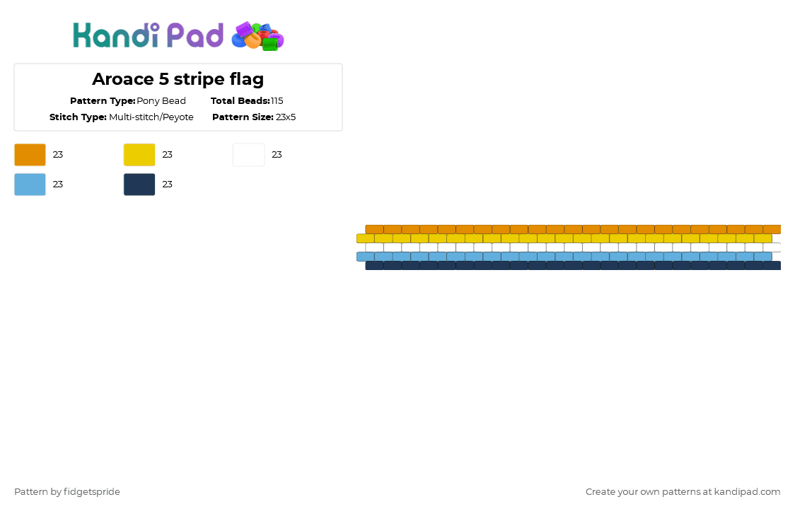 Aroace 5 stripe flag - Pony Bead Pattern by fidgetspride on Kandi Pad - orange,yellow,light blue,blue,pride,pride flag,aromantic,asexual,aroace