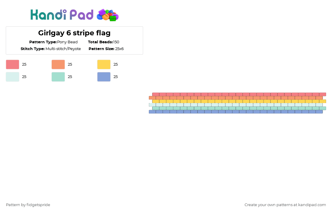 Girlgay 6 stripe flag - Pony Bead Pattern by fidgetspride on Kandi Pad - light blue,pride,pride flag,turian,turigirl,girlgay