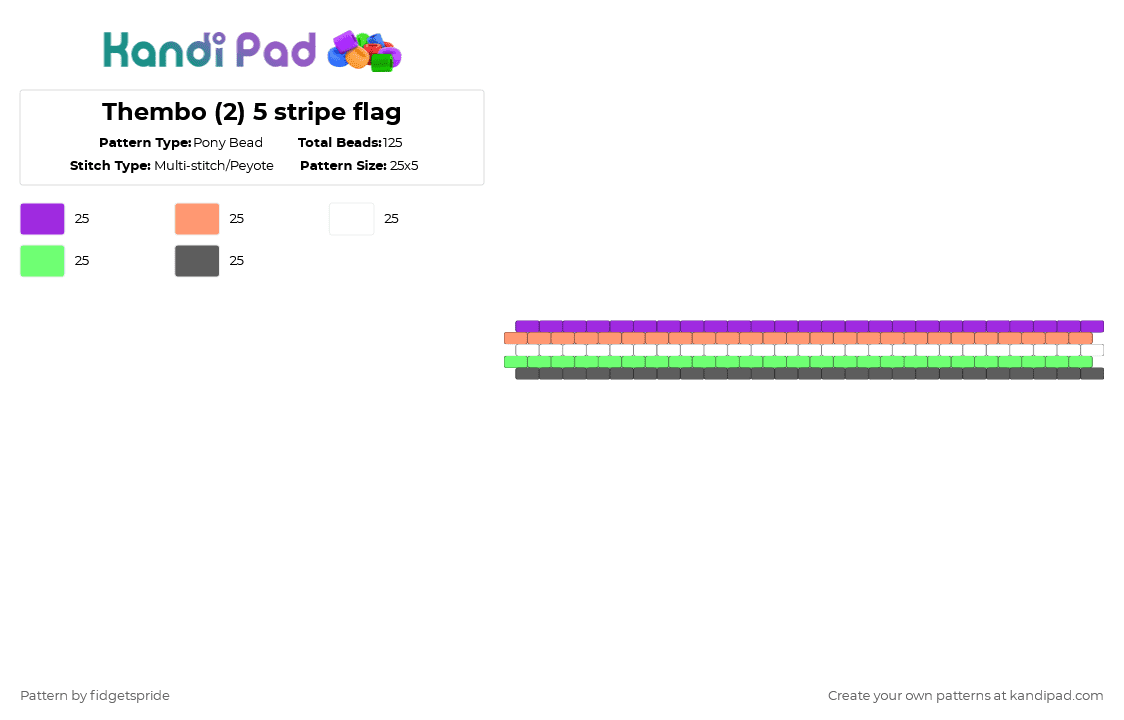 Thembo (2) 5 stripe flag - Pony Bead Pattern by fidgetspride on Kandi Pad - purple,orange,teal,gray,pride,pride flag,thembo