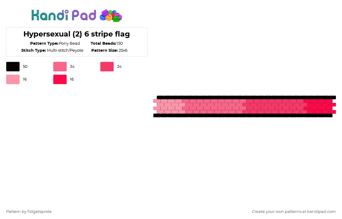 Hypersexual 6 stripe flag - Pony Bead Pattern by fidgetspride on Kandi Pad - red,pride,pride flag,hypersexual