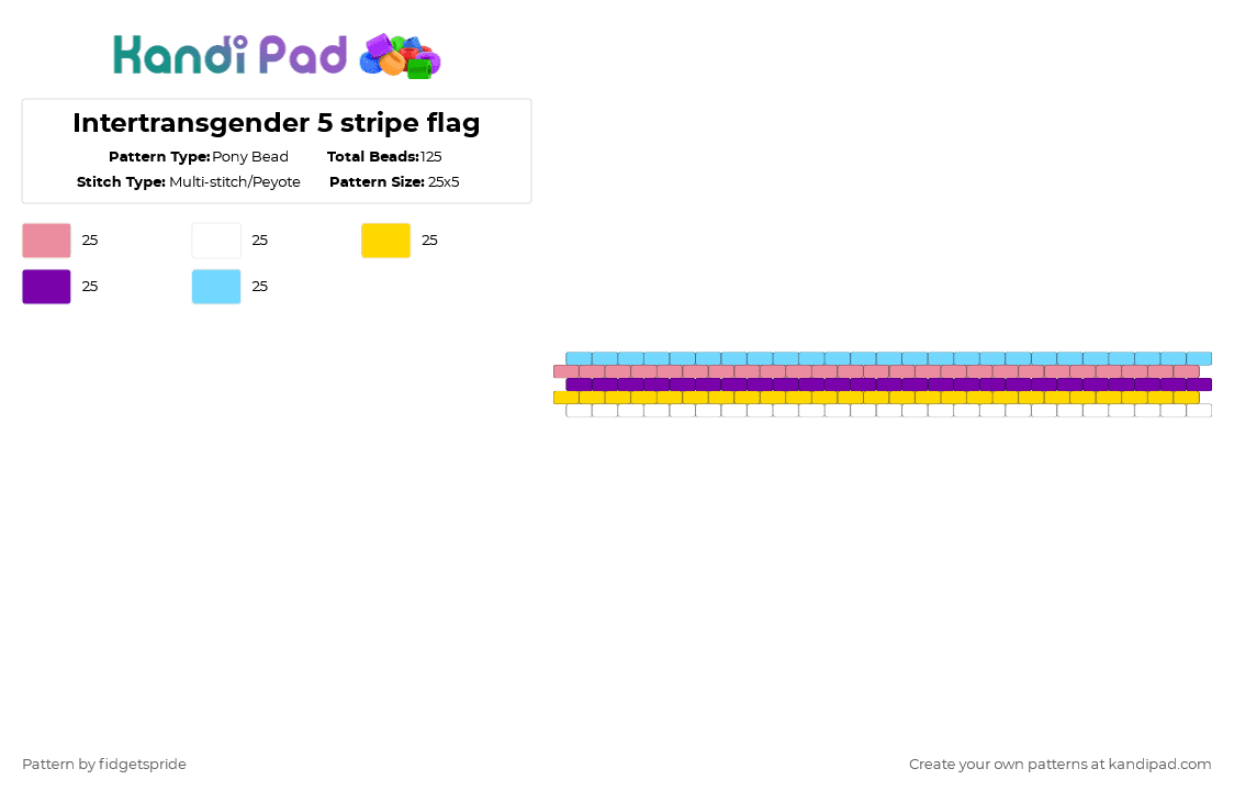 Intertransgender 5 stripe flag - Pony Bead Pattern by fidgetspride on Kandi Pad - pink,yellow,purple,light blue,pride,pride flag,intersex,intertransgender,trans