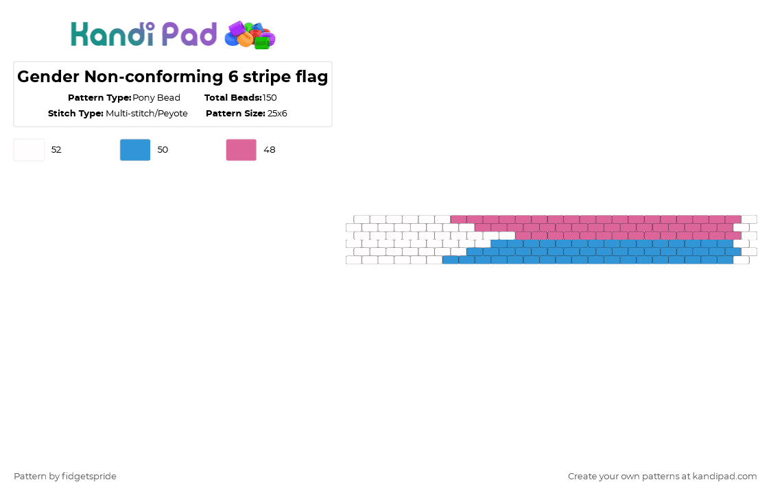 Gender Non-conforming 6 stripe flag - Pony Bead Pattern by fidgetspride on Kandi Pad - pink,light blue,pride,pride flag,gender,gender non conforming,gnc