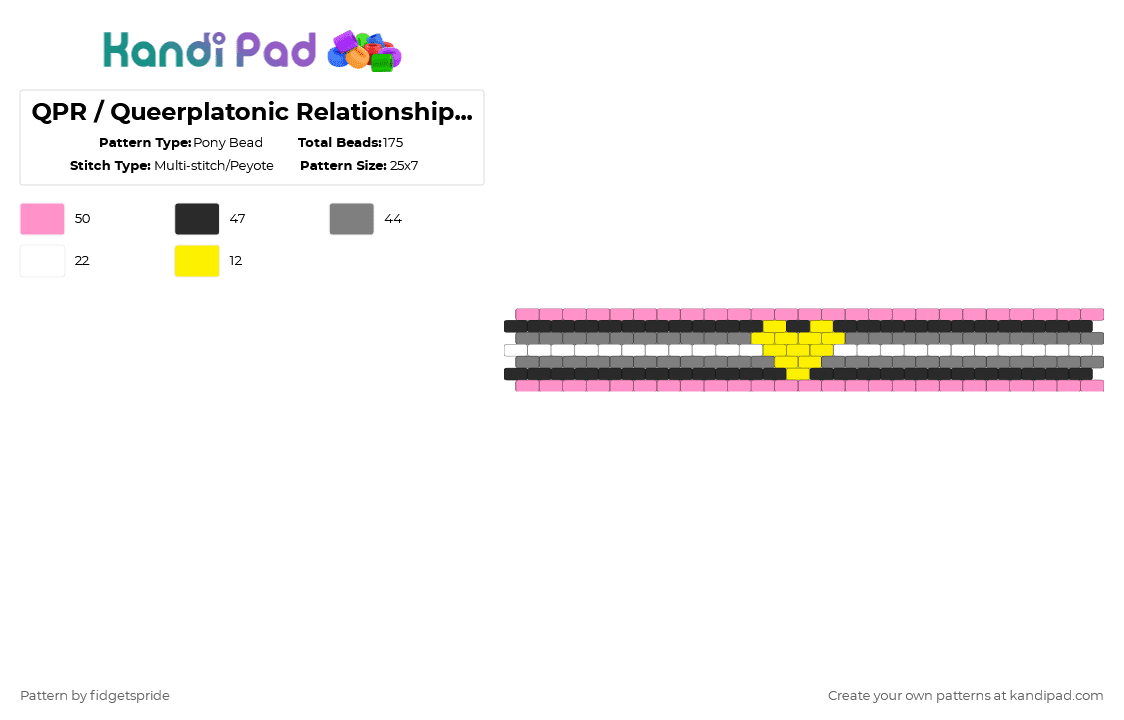 QPR / Queerplatonic Relationship (2) 7 stripe flag - Pony Bead Pattern by fidgetspride on Kandi Pad - pink,gray,pride,pride flag,qpr,queer,queerplatonic,queerplatonic relationship