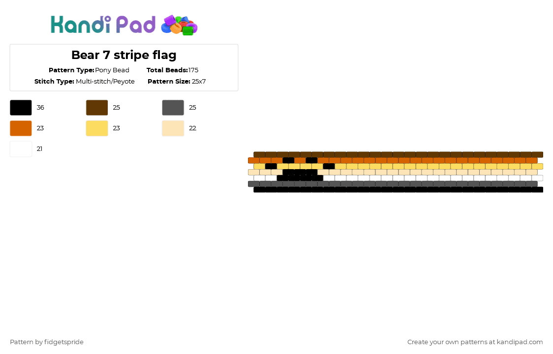 Bear 7 stripe flag - Pony Bead Pattern by fidgetspride on Kandi Pad - orange,beige,colorful,pride,pride flag,bear,bear brotherhood,gay,queer