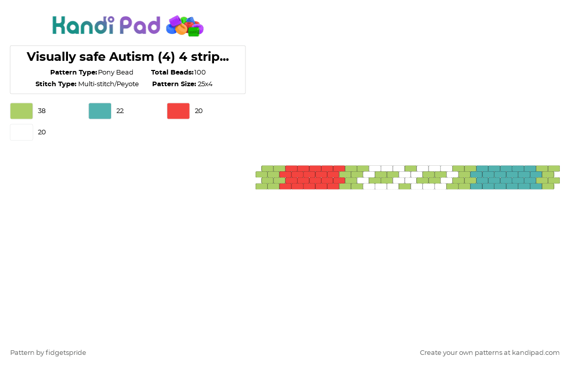 Visually safe Autism (4) 4 stripe flag - Pony Bead Pattern by fidgetspride on Kandi Pad - green,pride,pride flag,disability,neurodivergent,disability flag,autism,asd,autistic