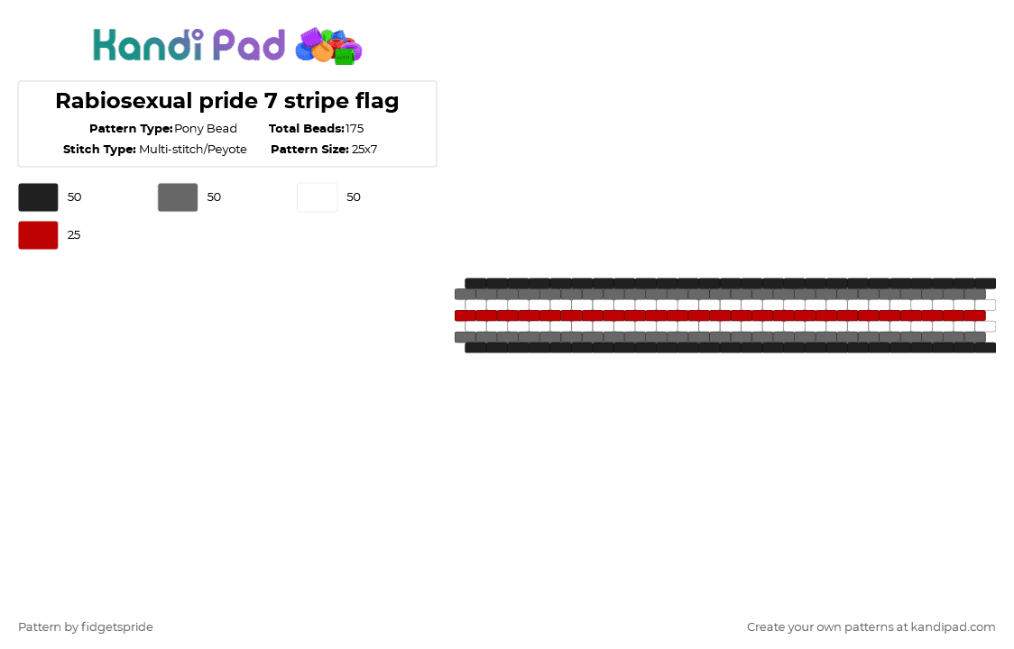 Rabiosexual pride 7 stripe flag - Pony Bead Pattern by fidgetspride on Kandi Pad - gray,red,pride,pride flag,rabies,silly flags,rabiosexual