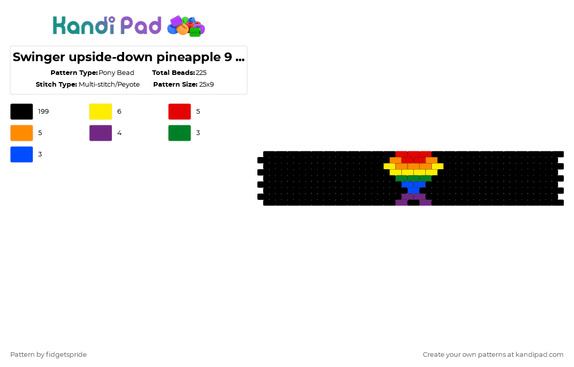 Swinger upside-down pineapple 9 stripe flag - Pony Bead Pattern by fidgetspride on Kandi Pad - black,orange,pink,colorful,pride,pride flag,swinger,pineapple