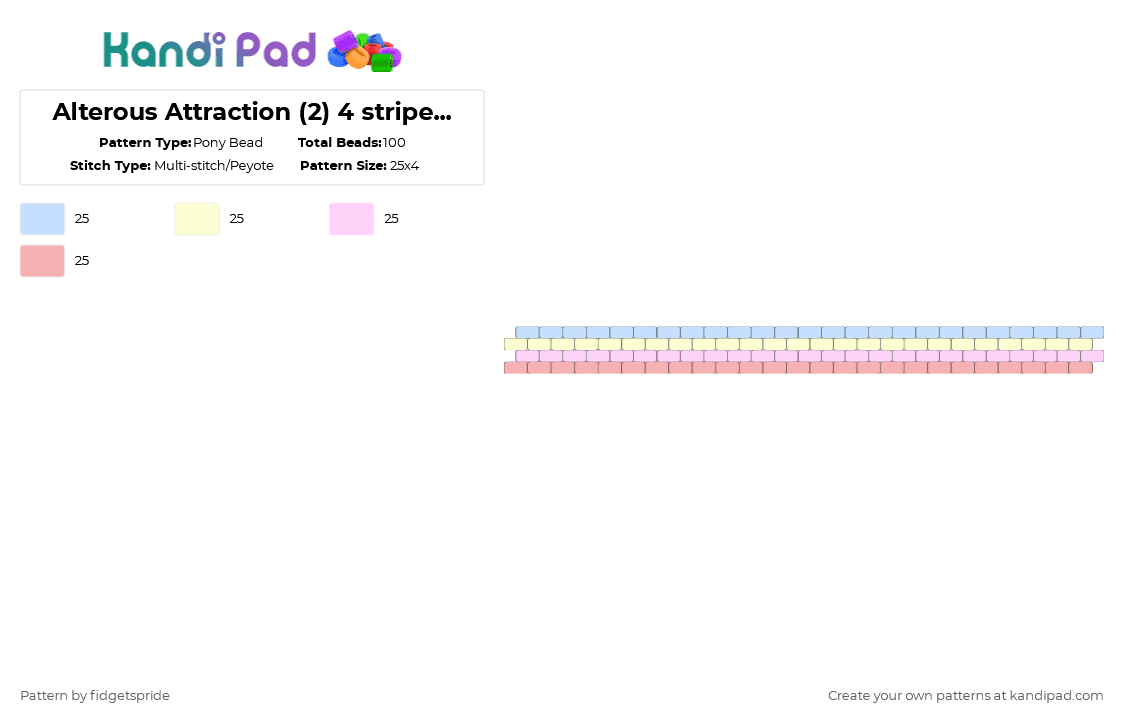 Alterous Attraction (2) 4 stripe flag - Pony Bead Pattern by fidgetspride on Kandi Pad - yellow,pink,beige,pride,pride flag,alterous,alterous attraction