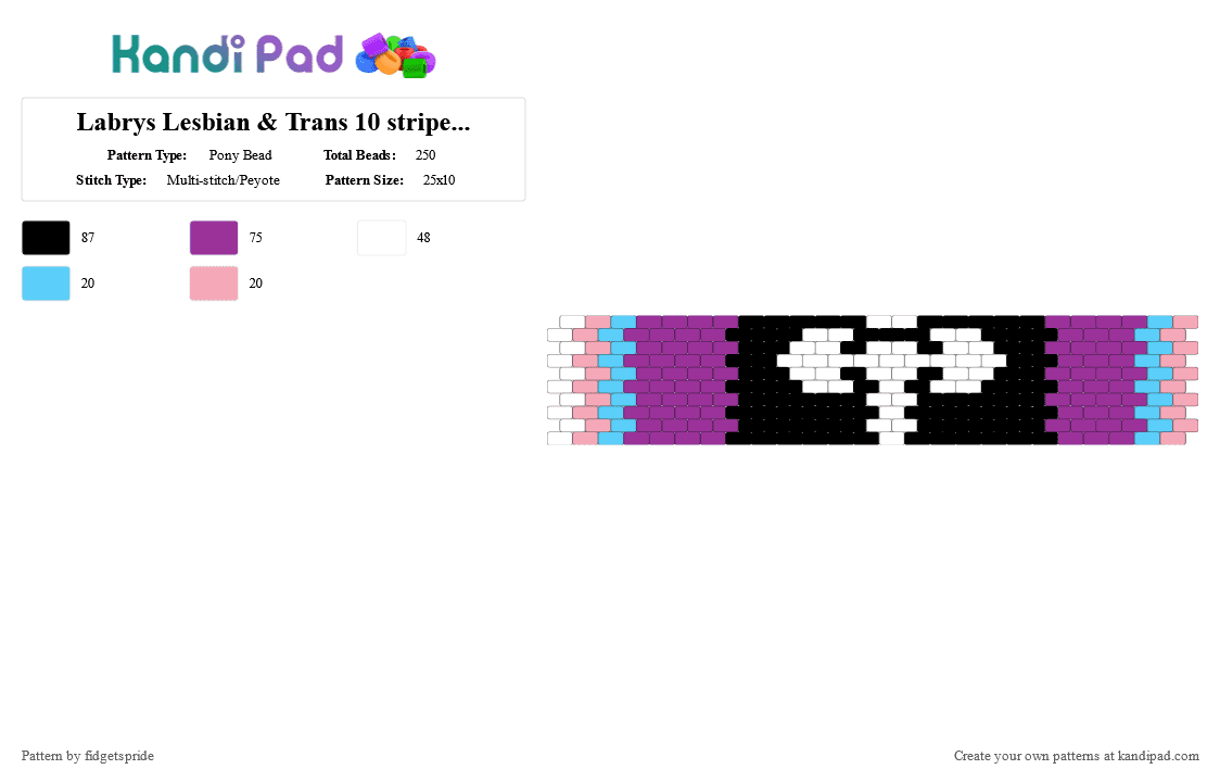 Labrys Lesbian & Trans 10 stripe flag - Pony Bead Pattern by fidgetspride on Kandi Pad - pink,pride,pride flag,wlw,labrys,trans