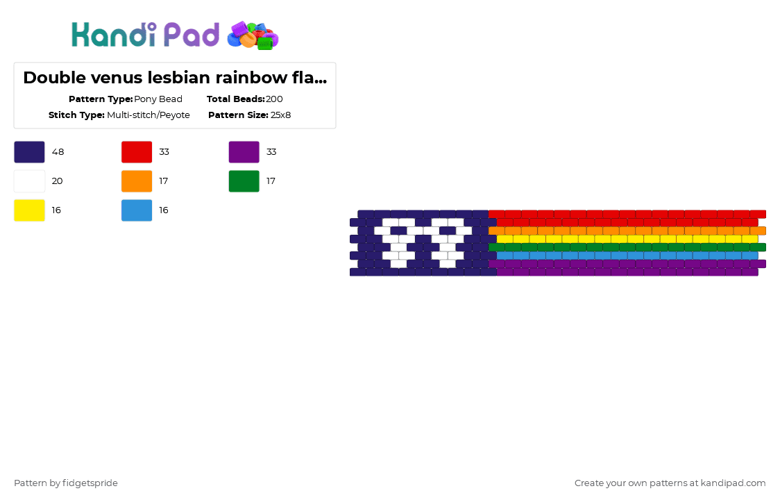 Double venus lesbian rainbow flag 8 stripe - Pony Bead Pattern by fidgetspride on Kandi Pad - purple,red,pink,pride,rainbow,lesbian