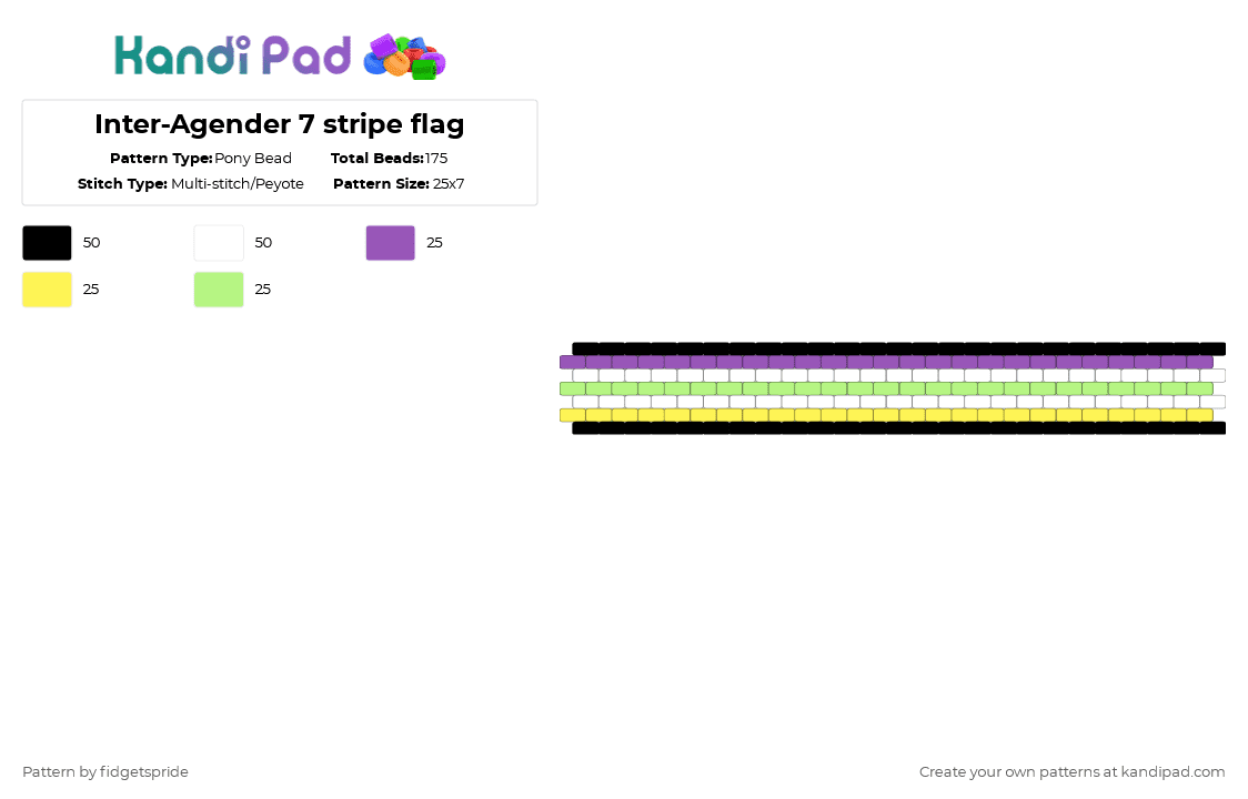 Inter-Agender 7 stripe flag - Pony Bead Pattern by fidgetspride on Kandi Pad - pink,yellow,pride,pride flag,intersex,gender,agender,interagender