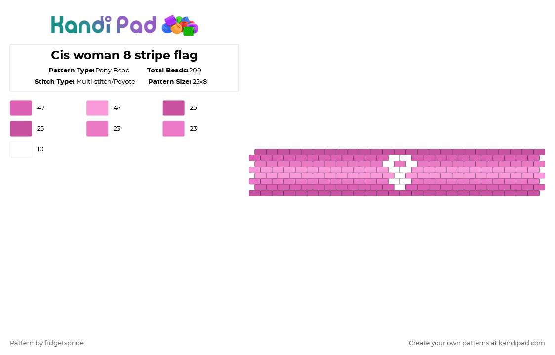 Cis woman 8 stripe flag - Pony Bead Pattern by fidgetspride on Kandi Pad - pink,pride,cis,fem