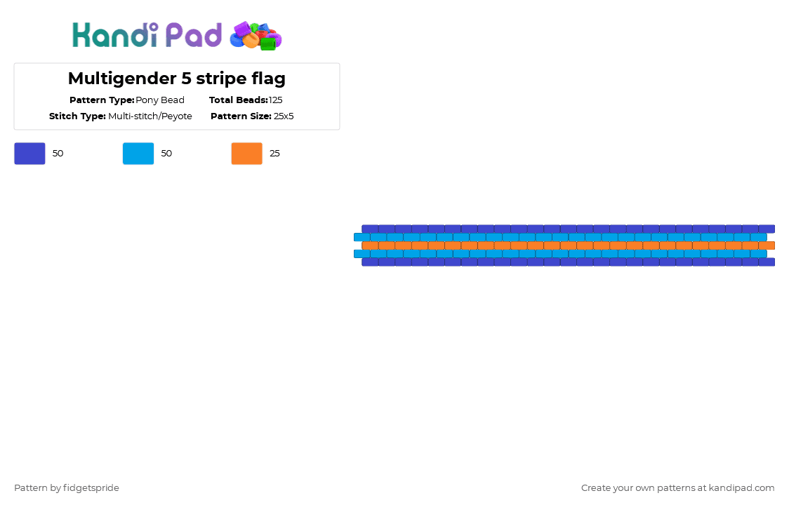 Multigender 5 stripe flag - Pony Bead Pattern by fidgetspride on Kandi Pad - purple,light blue,pride,pride flag,gender,multigender