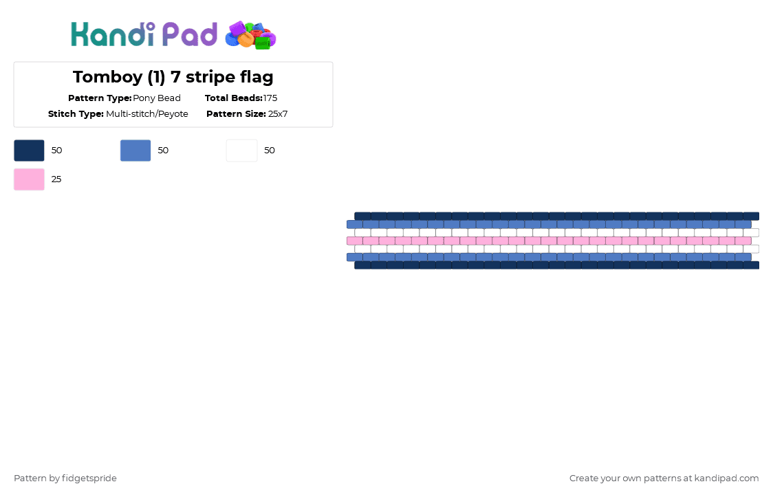 Tomboy (1) 7 stripe flag - Pony Bead Pattern by fidgetspride on Kandi Pad - blue,pride,pride flag,tomboy,masc women