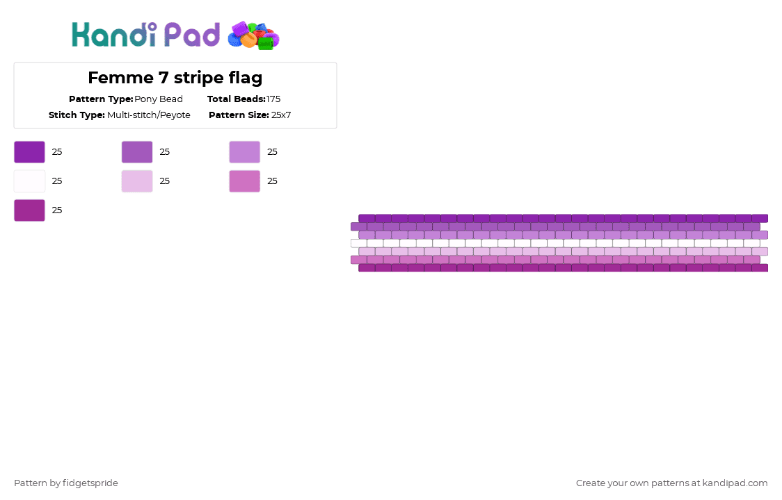 Femme 7 stripe flag - Pony Bead Pattern by fidgetspride on Kandi Pad - pink,pride,pride flag,femme