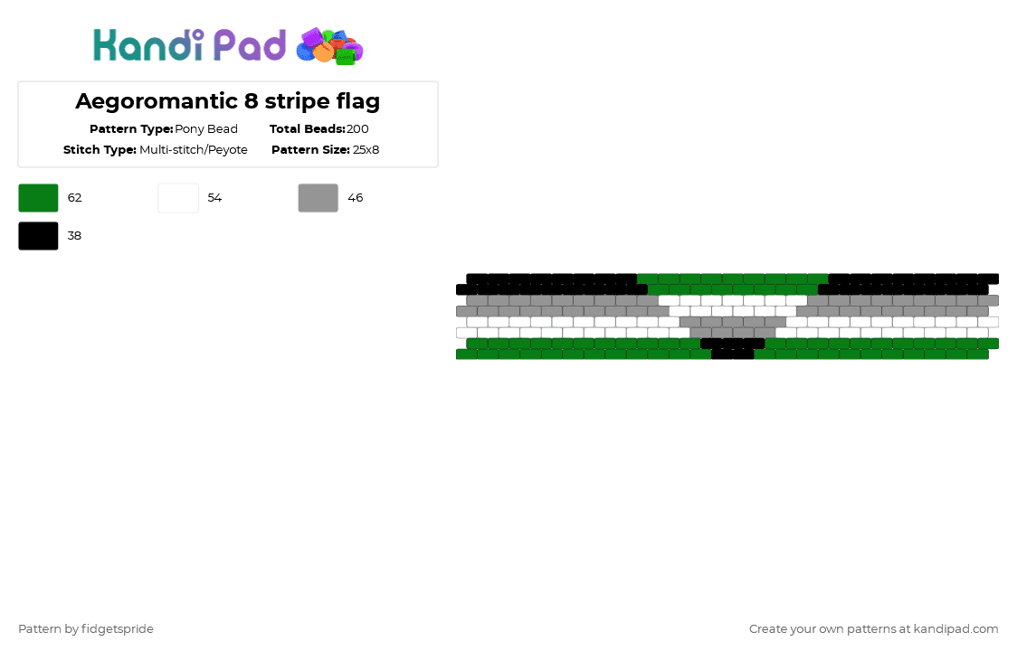 Aegoromantic 8 stripe flag - Pony Bead Pattern by fidgetspride on Kandi Pad - green,gray,pride,pride flag,aego,aegorom,aegoromantic