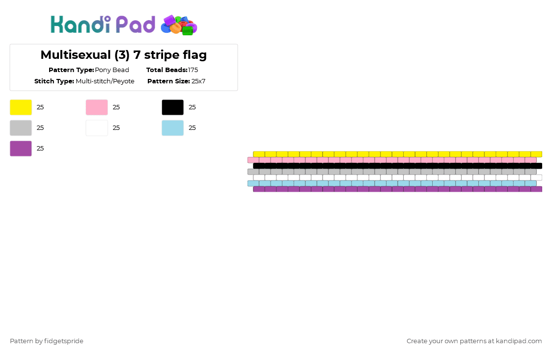 Multisexual (3) 7 stripe flag - Pony Bead Pattern by fidgetspride on Kandi Pad - pink,pride,pride flag,multisexual,multispec,sexuality
