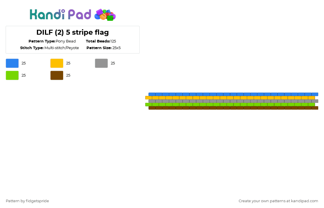 DILF (2) 5 stripe flag - Pony Bead Pattern by fidgetspride on Kandi Pad - yellow,green,colorful,pride,pride flag,dilf