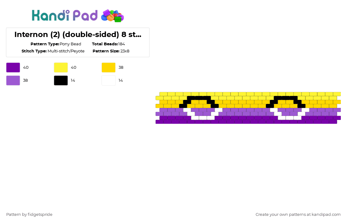 Internon (2) (double-sided) 8 stripe flag - Pony Bead Pattern by fidgetspride on Kandi Pad - yellow,purple,pride,pride flag,intersex,nonbinary,internon