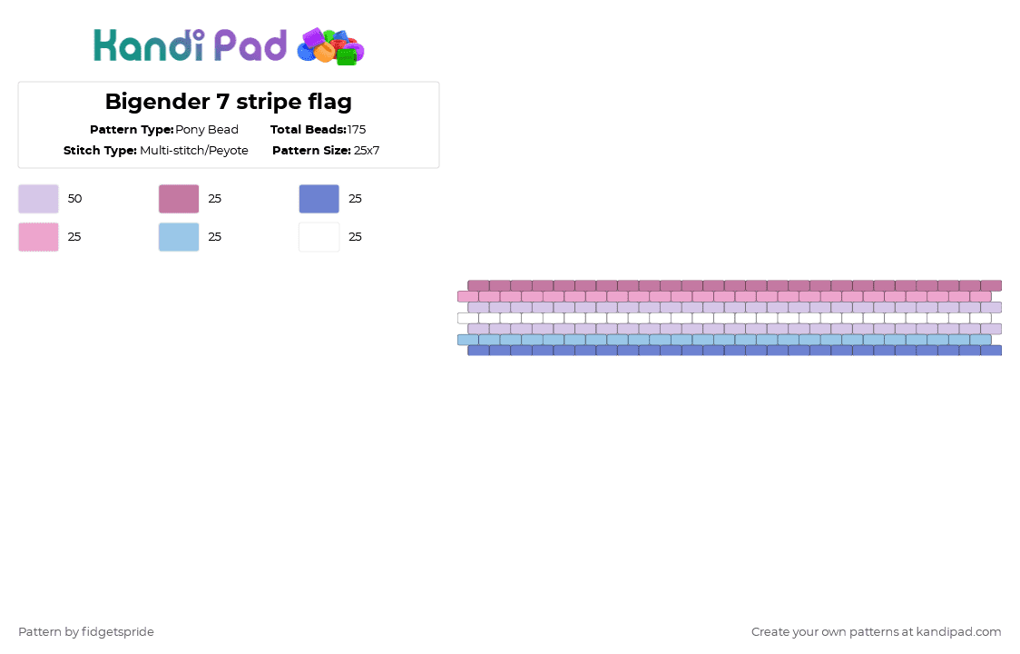 Bigender 7 stripe flag - Pony Bead Pattern by fidgetspride on Kandi Pad - pink,pride,pride flag,gender,bigender