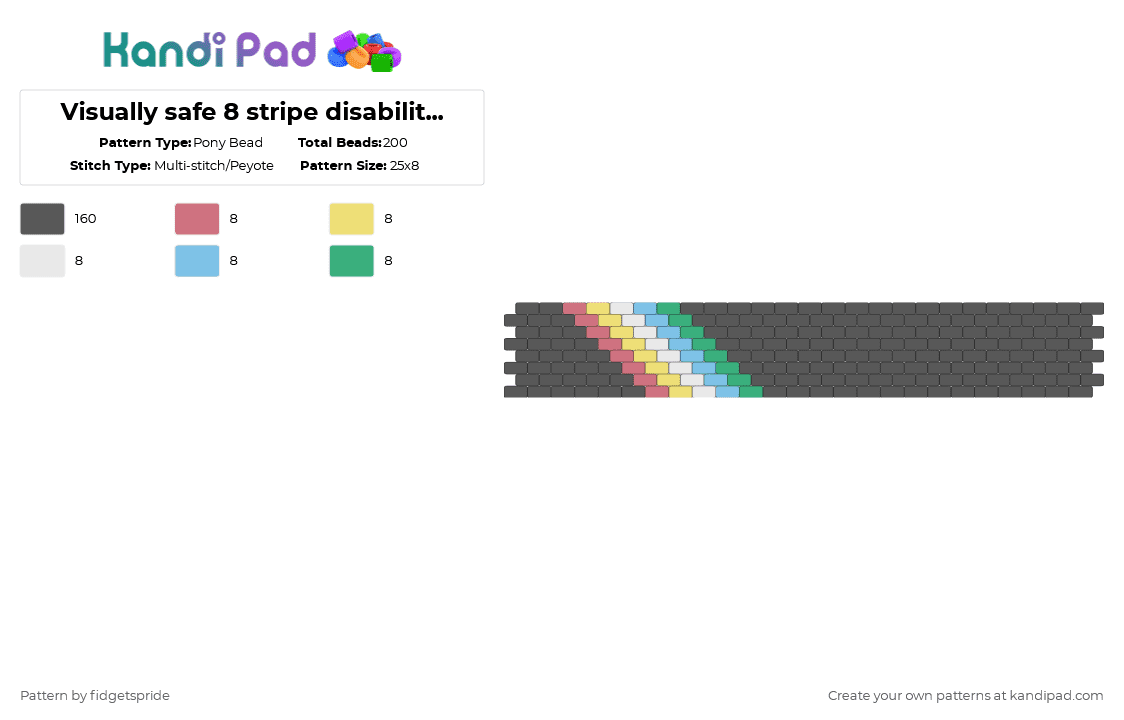 Visually safe 8 stripe disability pride flag - Pony Bead Pattern by fidgetspride on Kandi Pad - gray,disability,disability pride,pride flag,pride
