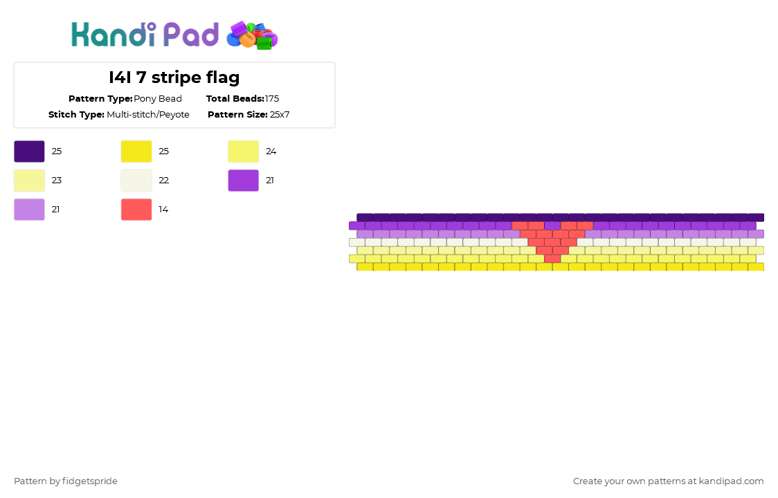 I4I 7 stripe flag - Pony Bead Pattern by fidgetspride on Kandi Pad - purple,yellow,pride,pride flag,intersex,i4i,ili
