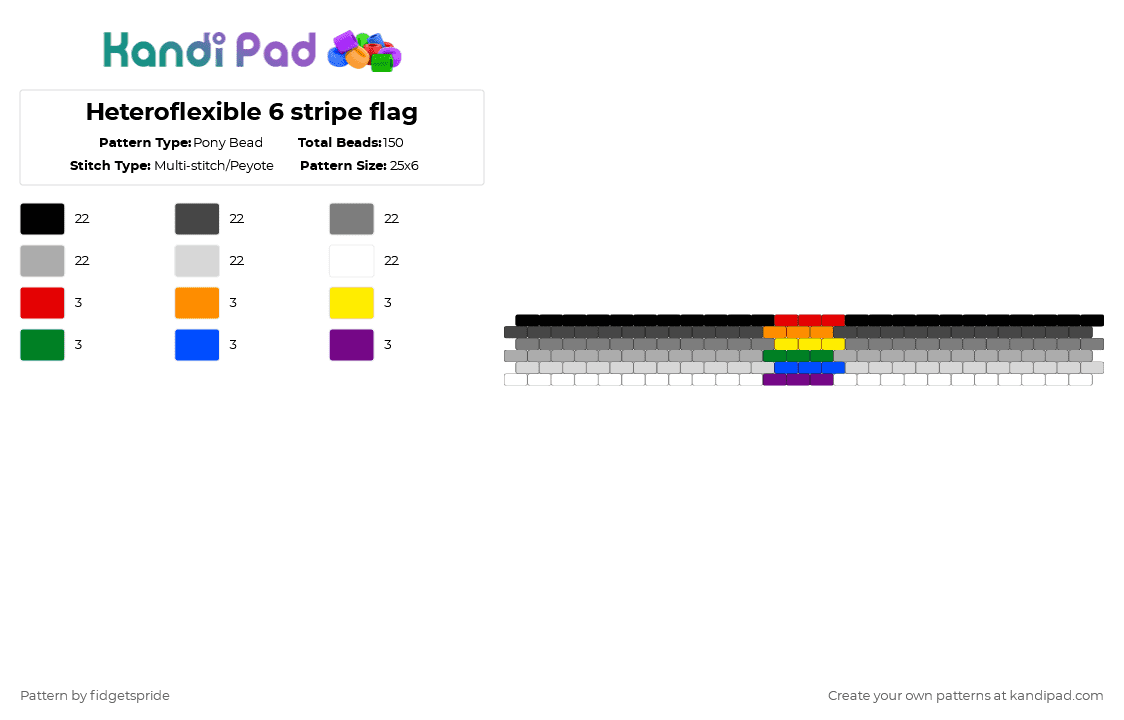 Heteroflexible 6 stripe flag - Pony Bead Pattern by fidgetspride on Kandi Pad - brown,gray,beige,pride,pride flags,hetero,heteroflexible