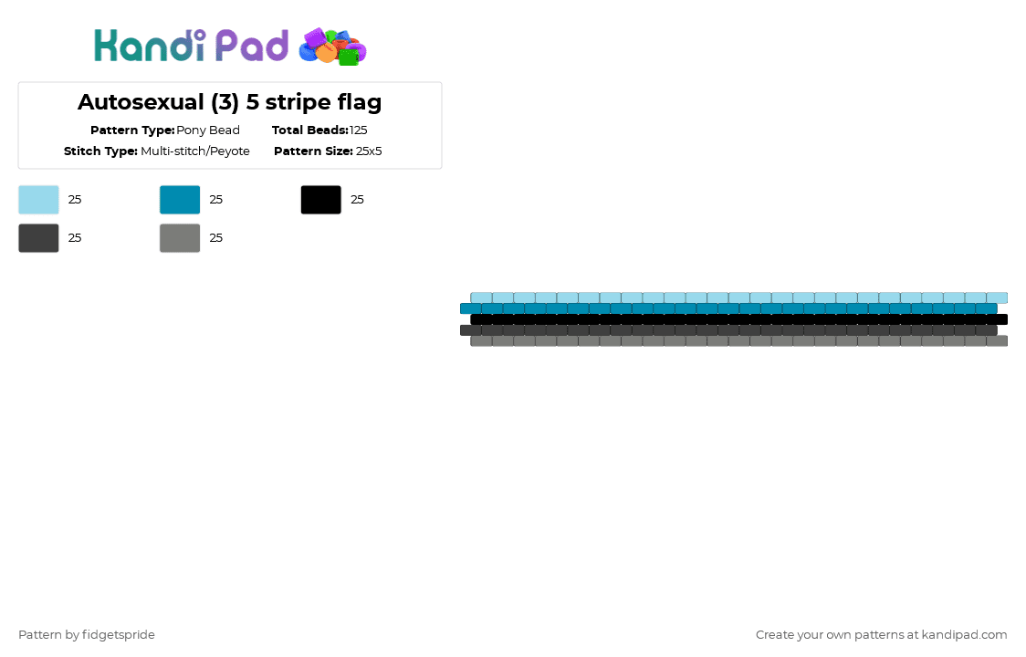 Autosexual (3) 5 stripe flag - Pony Bead Pattern by fidgetspride on Kandi Pad - light blue,gray,pride,pride flag,sexuality,auto,autosexual