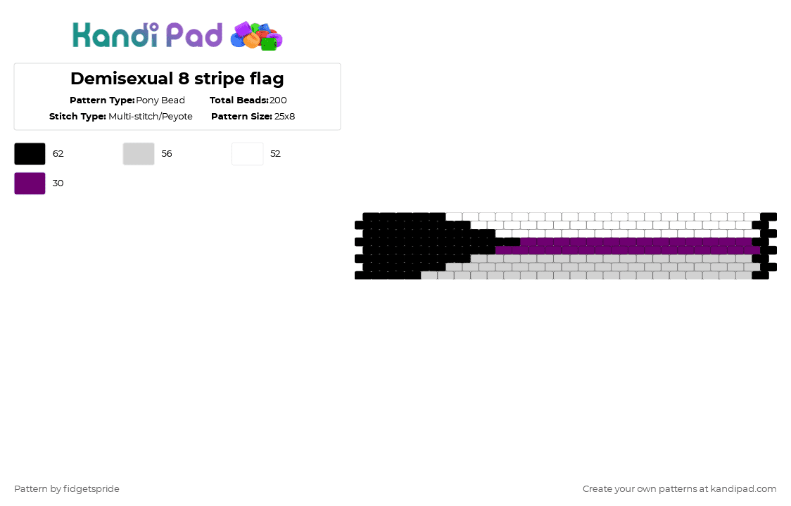 Demisexual 8 stripe flag - Pony Bead Pattern by fidgetspride on Kandi Pad - white,pride,pride flag,demi,demisexual