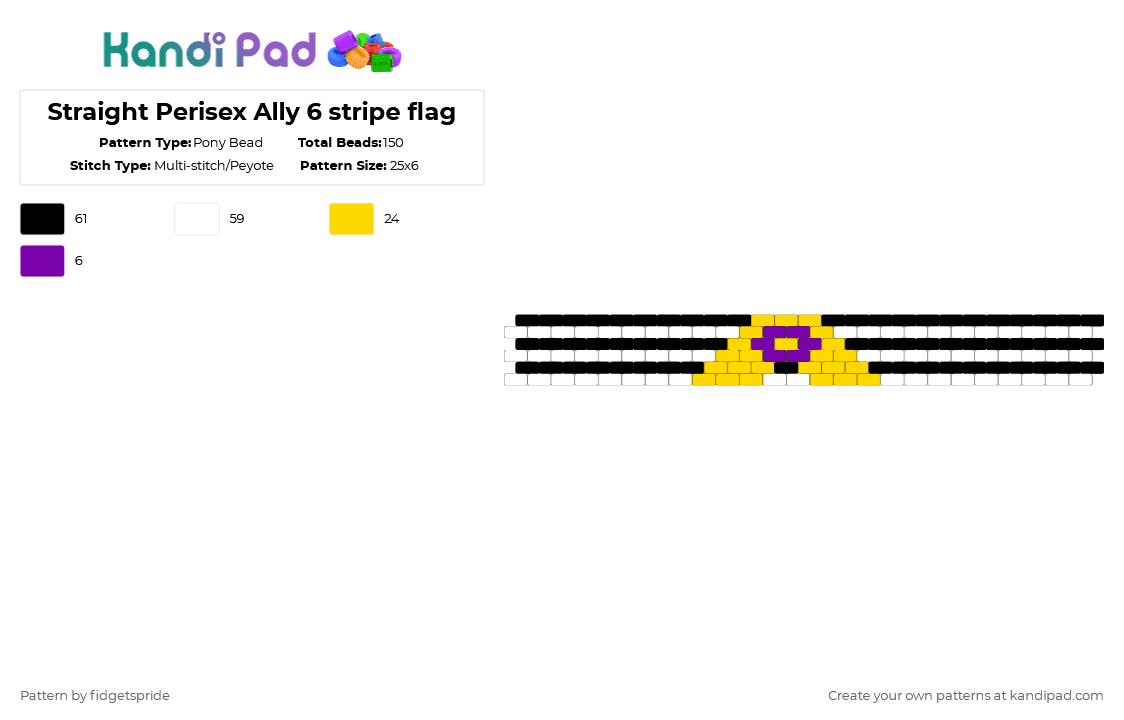 Straight Intersex Ally 6 stripe flag - Pony Bead Pattern by fidgetspride on Kandi Pad - white,yellow,pride,ally,intersex ally