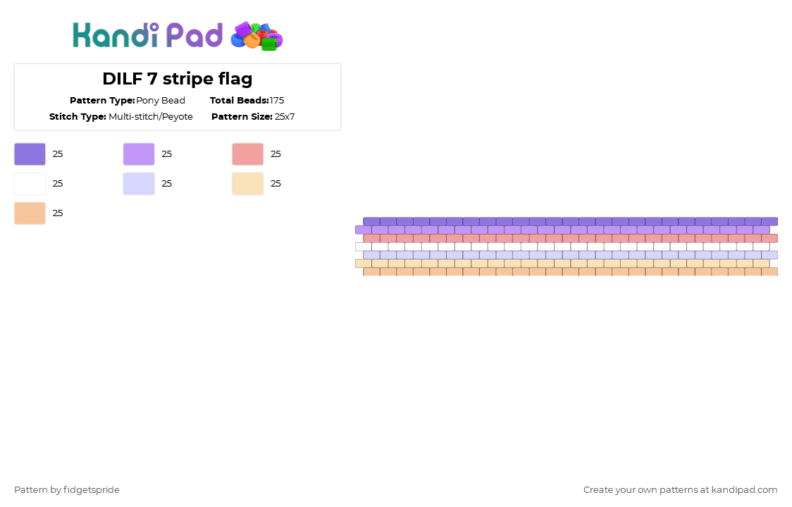 DILF 7 stripe flag - Pony Bead Pattern by fidgetspride on Kandi Pad - pink,beige,pride,pride flag,dilf