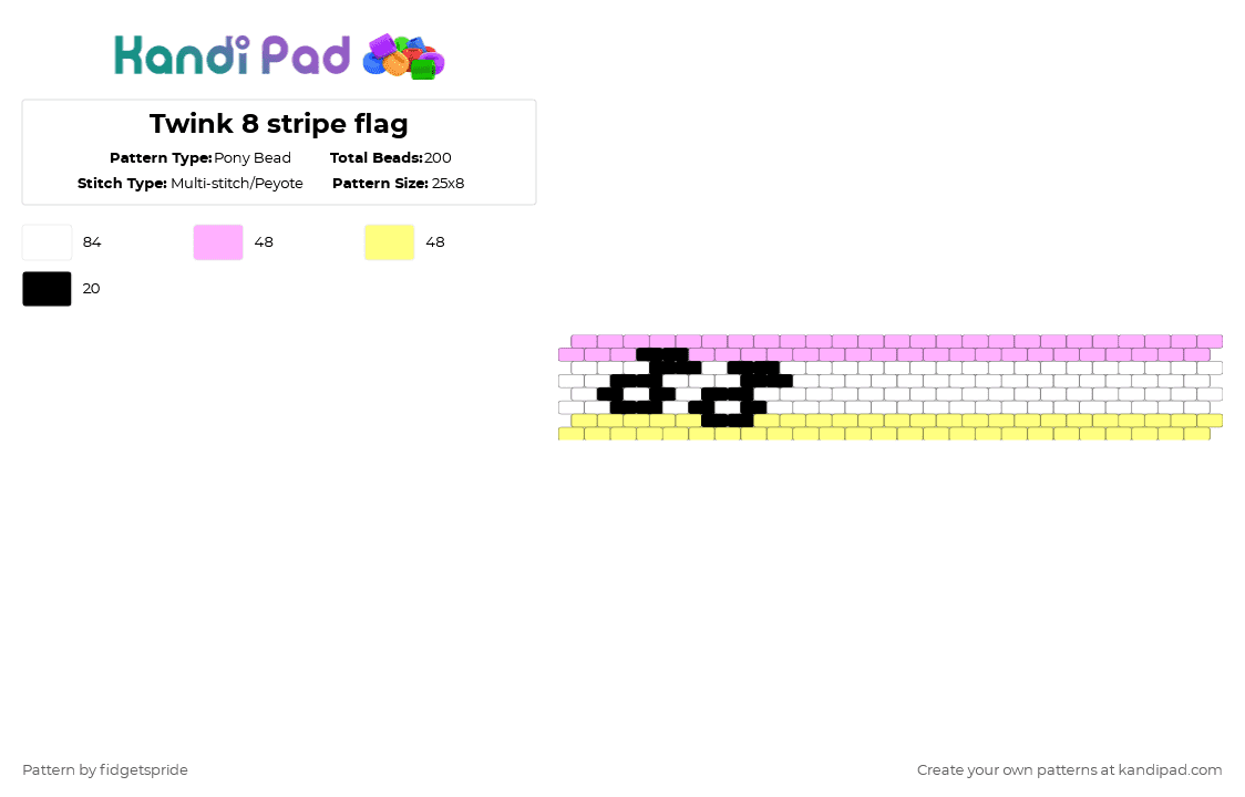 Twink 8 stripe flag - Pony Bead Pattern by fidgetspride on Kandi Pad - pink,yellow,pride flag,pride,twink,gay,queer