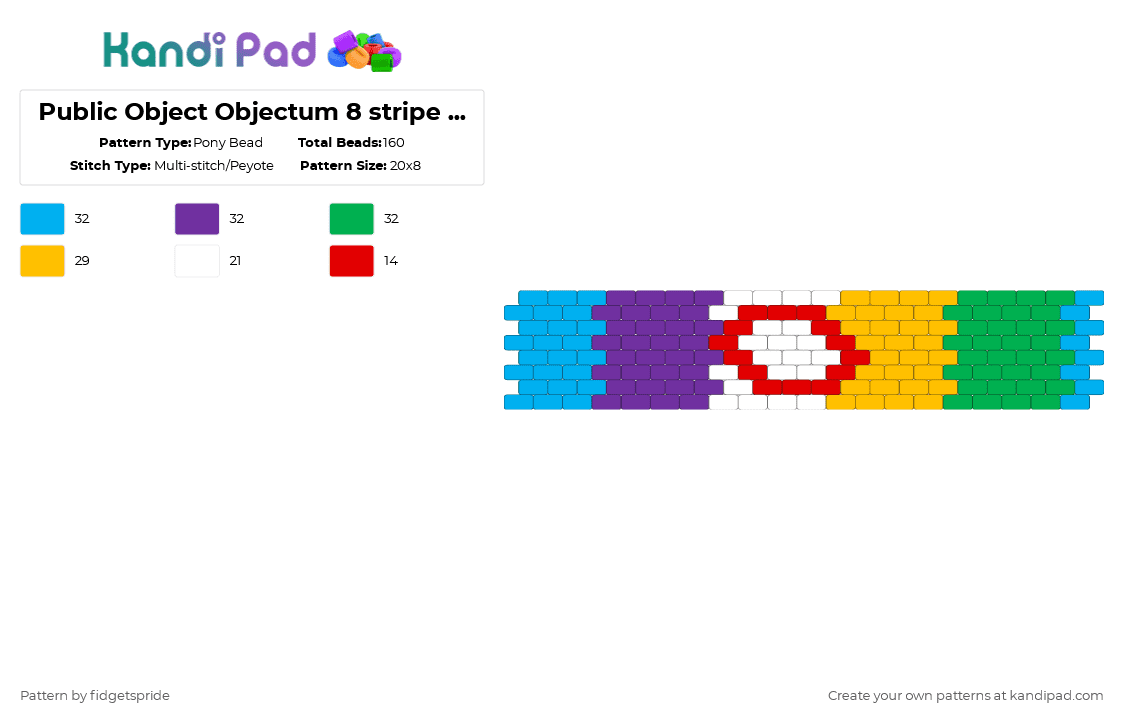 Public Object Objectum 8 stripe flag - Pony Bead Pattern by fidgetspride on Kandi Pad - light blue,purple,yellow,green,pride,pride flag,objectum,osor,os,or,public object