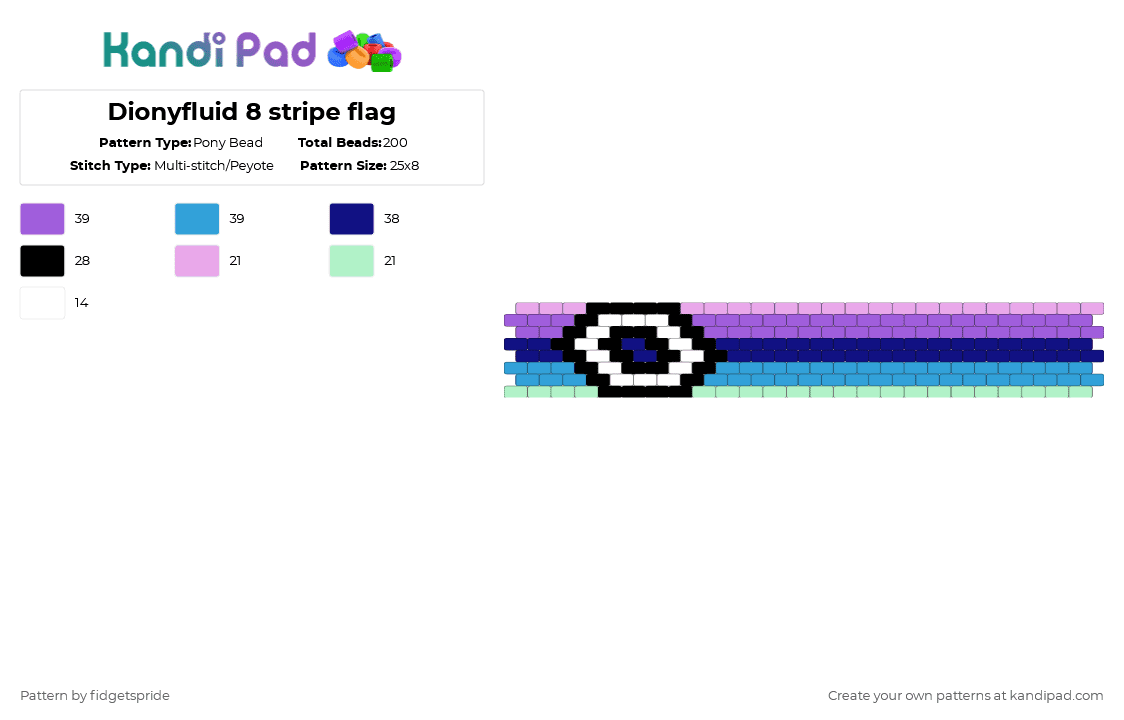 Dionyfluid 8 stripe flag - Pony Bead Pattern by fidgetspride on Kandi Pad - purple,light blue,pride,pride flag,intersex,dionyfluid