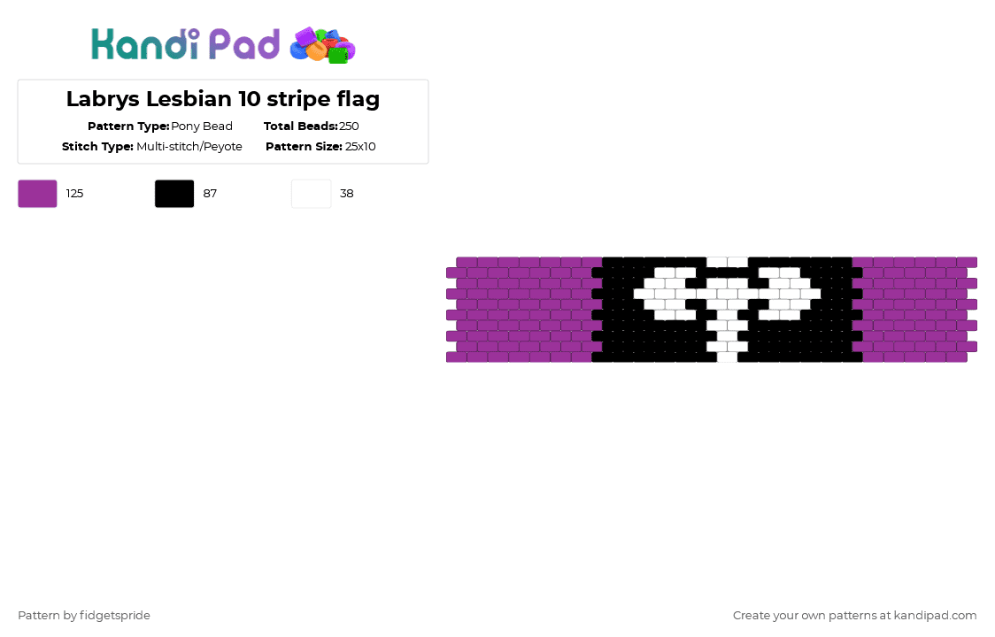 Labrys Lesbian 10 stripe flag - Pony Bead Pattern by fidgetspride on Kandi Pad - pink,pride,pride flag,wlw,labrys