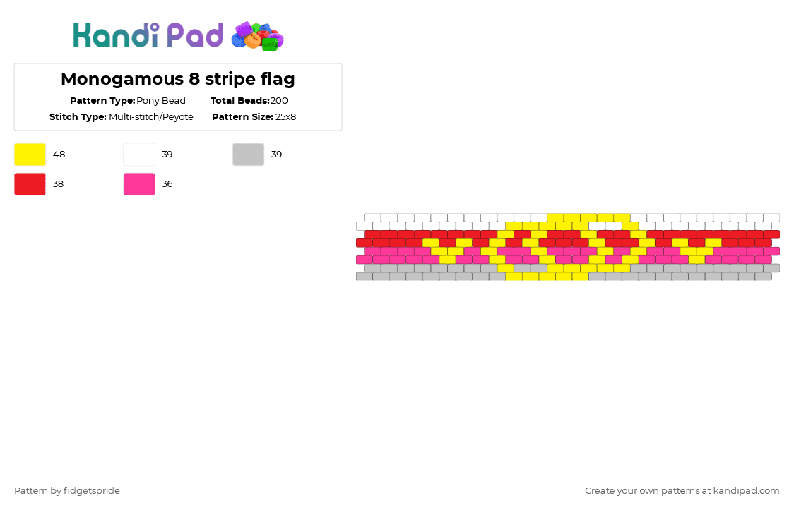 Monogamous 8 stripe flag - Pony Bead Pattern by fidgetspride on Kandi Pad - yellow,red,beige,pride,pride flag,monogamous