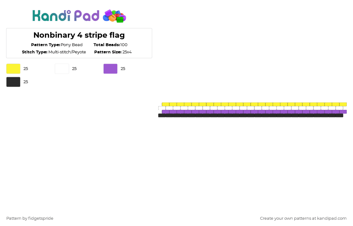 Nonbinary 4 stripe flag - Pony Bead Pattern by fidgetspride on Kandi Pad - yellow,purple,pride,pride flag,nonbinary,gender